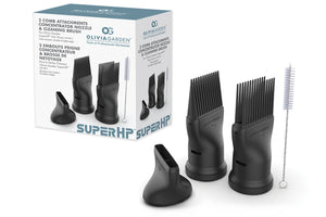 Fine-tooth & wide-tooth comb attachments, 2 3/4” Concentrator nozzle & Cleaning brush