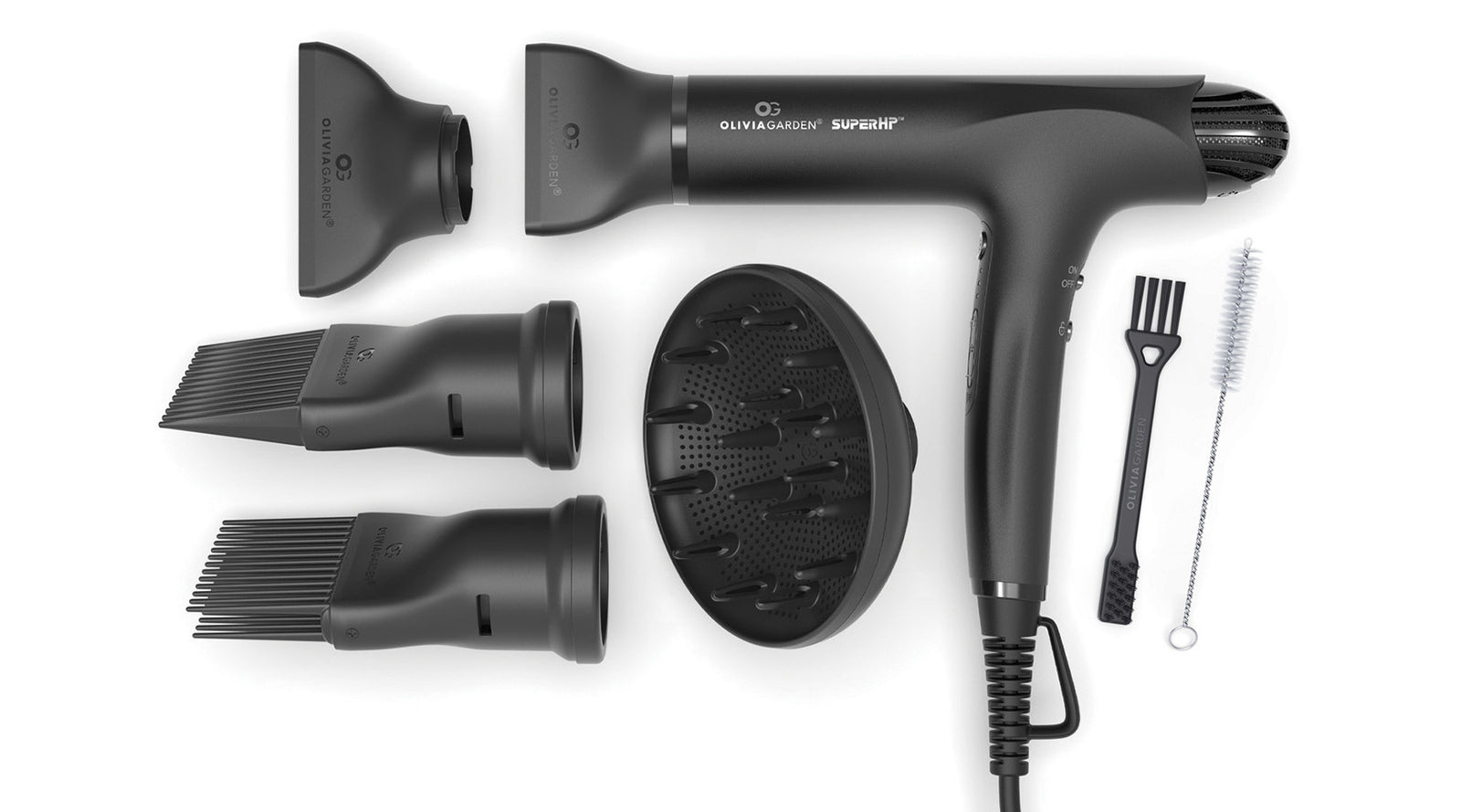 Silver Blue SuperHP Hair Dryer - Includes diffuser, 2 concentrator nozzles, 2 comb attachments & 2 cleaning brushes
