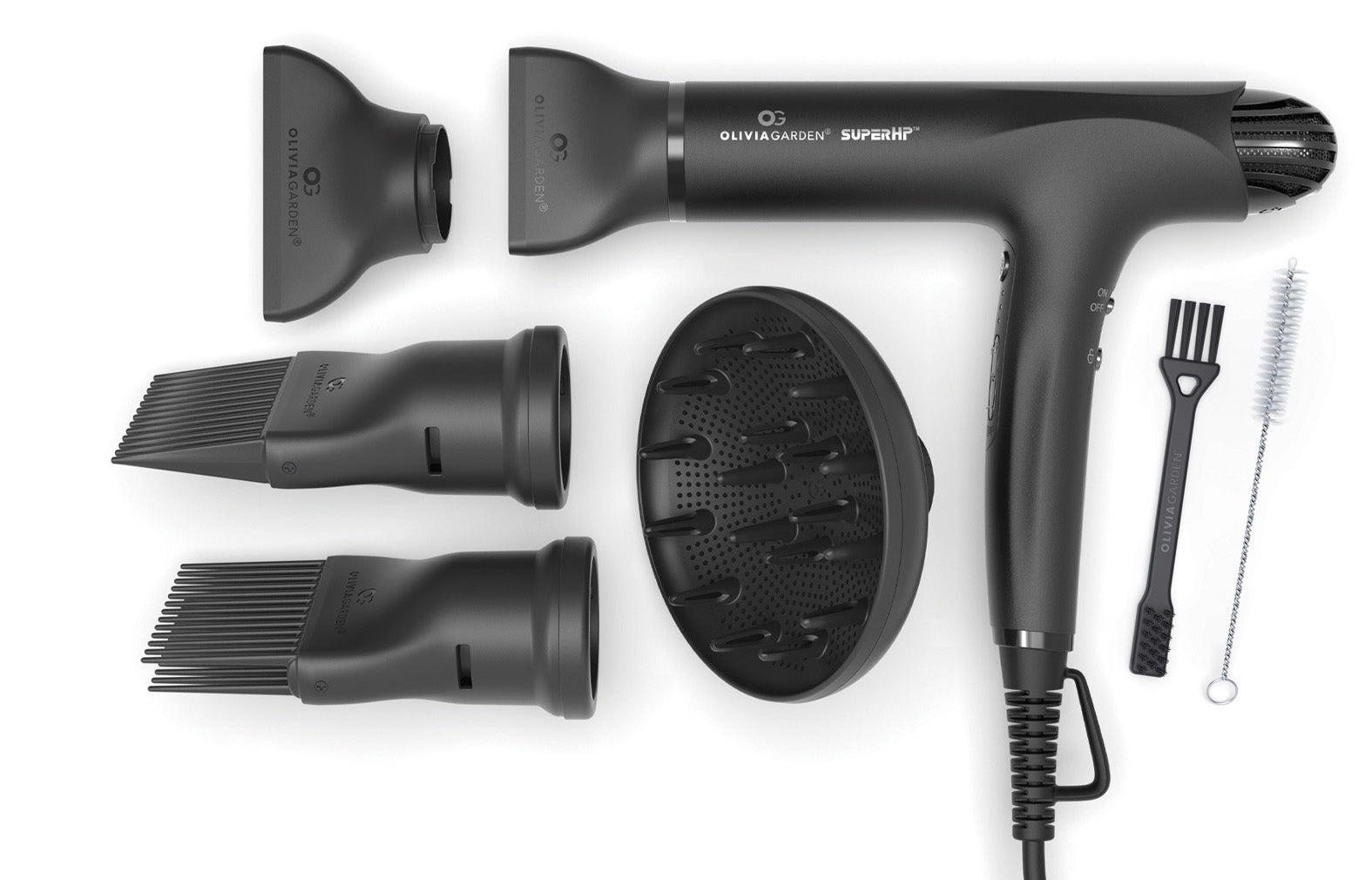 Silver Blue SuperHP Hair Dryer - Includes diffuser, 2 concentrator nozzles, 2 comb attachments & 2 cleaning brushes