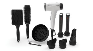 JetHP Hair Dryer - Includes 2 JetWraps, diffuser, 2 concentrator nozzles, comb attachment, 2 cleaning brushes & 2 gift with purchase hair brushes