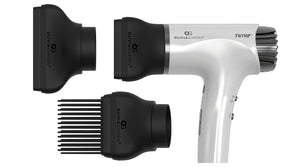 2½” & 3½” precision concentrator nozzles. Comb attachment to straighten hair while you dry for quick & easy styling.