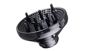 Snap-on finger diffuser. Designed to fit Olivia Garden Ceramic+ion™ hair dryer. 5” diameter, heat resistant, durable & lightweight. Gently dry while creating well defined voluminous curls or beautiful waves without frizz.