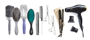 Student Kit #3 includes: 4 Brushes, 2 Combs, Shear, Thinner, Flat Iron & Hair Dryer